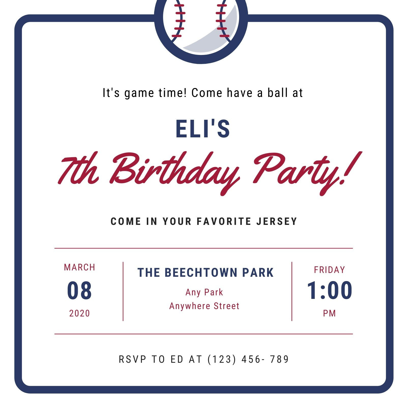 Free Printable Baseball Party Invitation Templates | Canva throughout Free Printable Baseball Birthday Cards