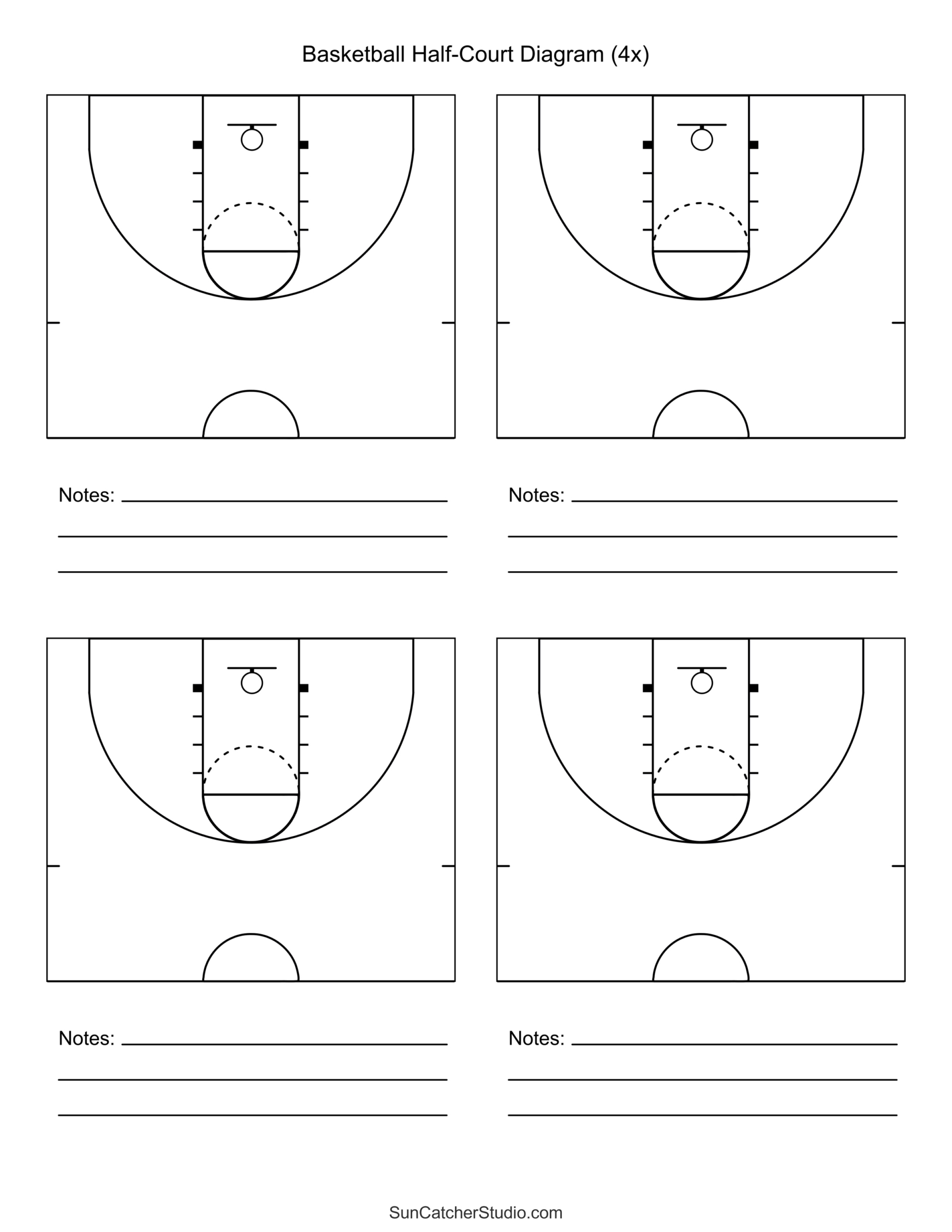 Free Printable Basketball Court Diagrams &amp;amp; Layout – Free with Free Printable Basketball Half Court
