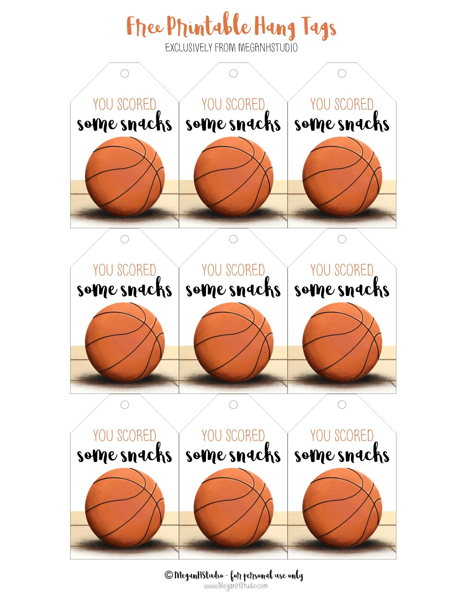 Free Printable Basketball Snack Tags - Meganhstudio pertaining to Free Printable Basketball Gift Tags