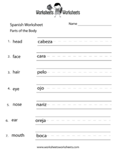 Free Printable Beginning Spanish Worksheet with Free Printable Beginning Spanish Worksheets