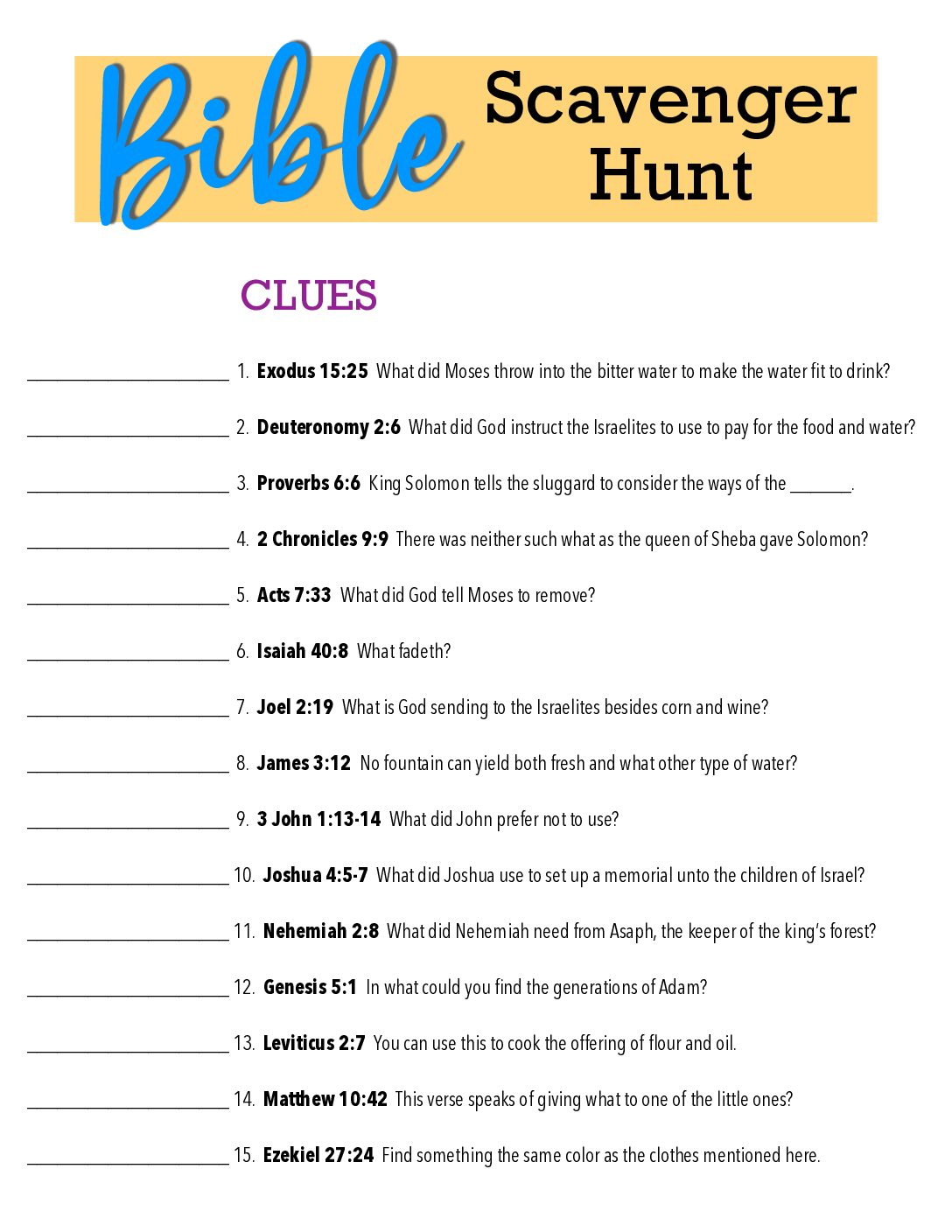 Free Printable Bible Scavenger Hunt - Six Clever Sisters throughout Free Printable Bible Scavenger Hunt