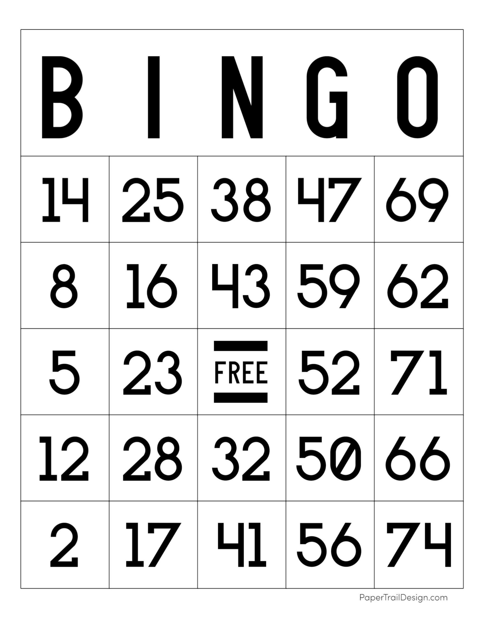 Free Printable Bingo Cards - Paper Trail Design pertaining to FREE Printable Bingo Cards Numbers 1-20