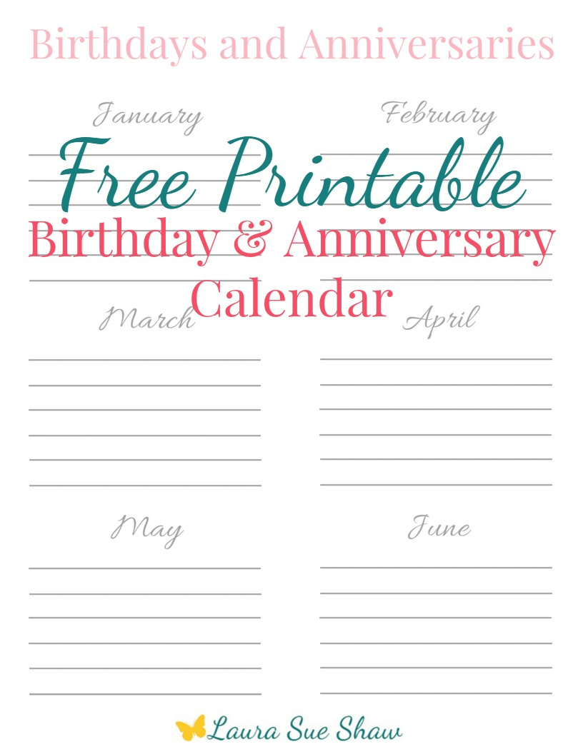 Free Printable Birthday &amp;amp; Anniversary Calendar - Practical with regard to FREE Printable Birthday and Anniversary Calendar