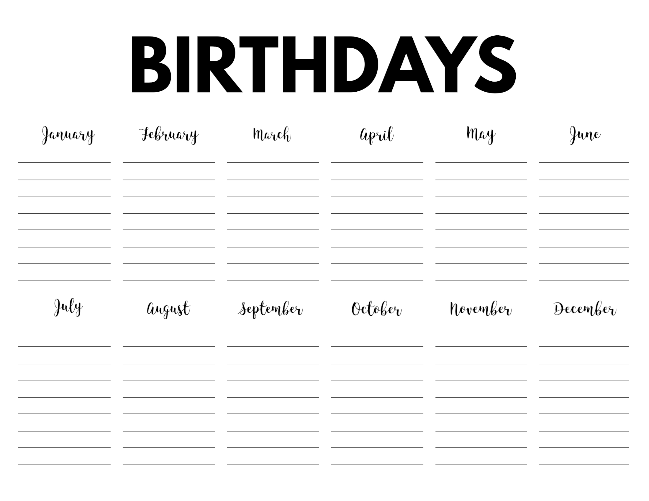 Free Printable Birthday Calendar Template - Paper Trail Design for Free Printable Birthday Calendar Template