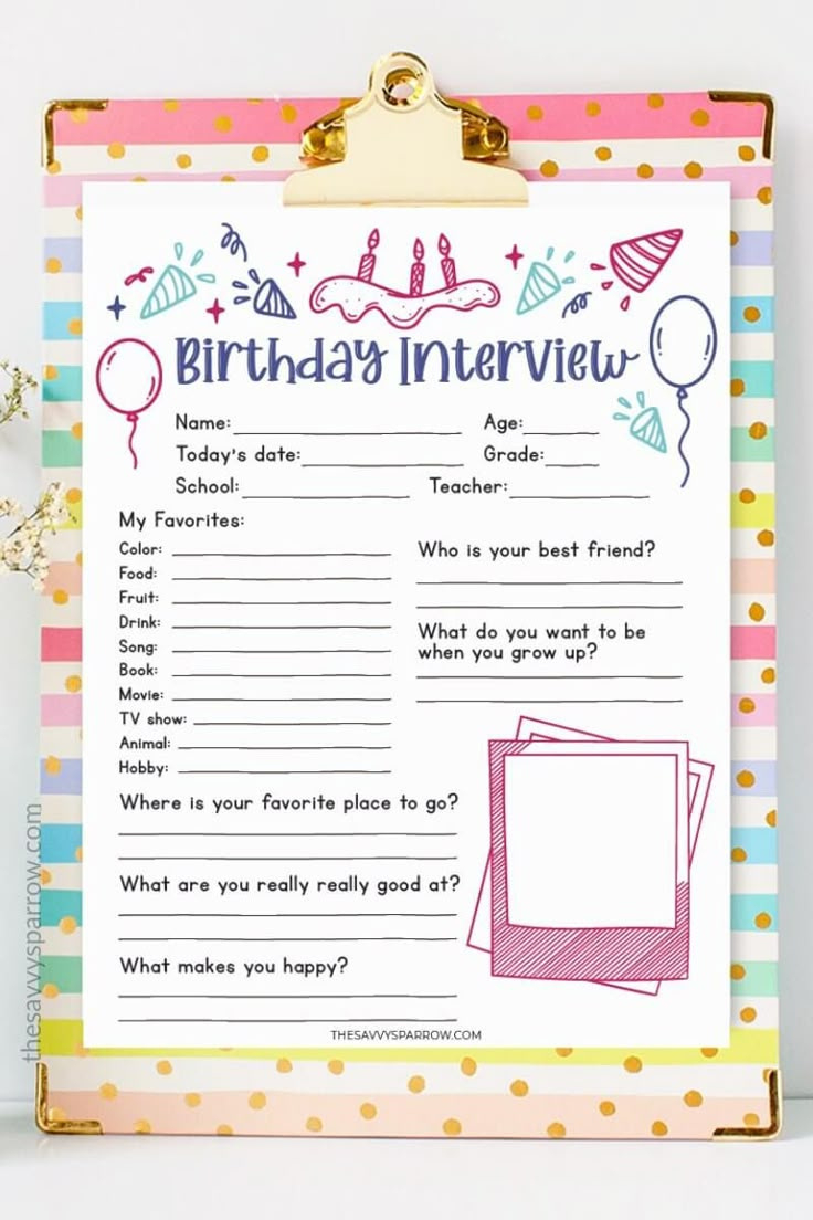 Free Printable Birthday Interview Questionnaire For Kids throughout FREE Printable Birthday Interview Printable