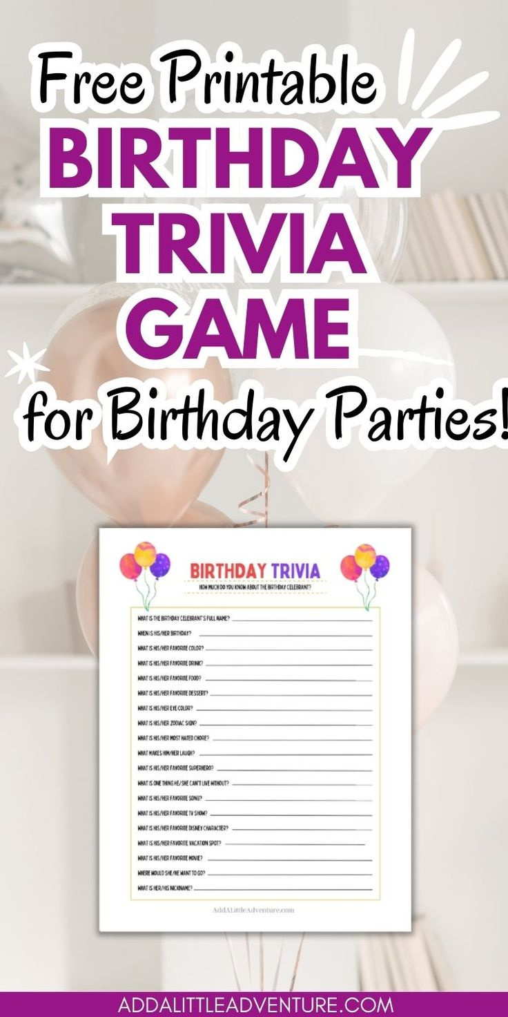 Free Printable Birthday Trivia Game For Birthday Parties with regard to FREE Printable Birthday Trivia Games