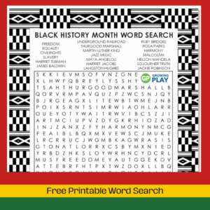 Free Printable Black History Month Word Search - Growing Play regarding FREE Printable Black History Word Search Puzzles