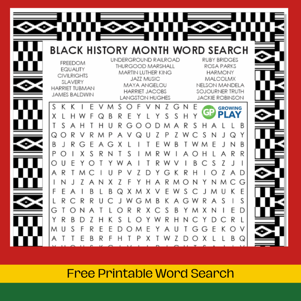 Free Printable Black History Month Word Search - Growing Play regarding FREE Printable Black History Word Search Puzzles