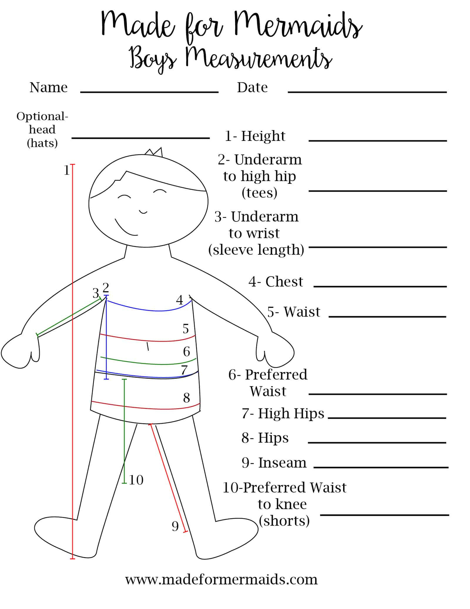 Free Printable Blank Measurement Chart For Adults &amp;amp; Youth intended for Free Printable Body Check Form