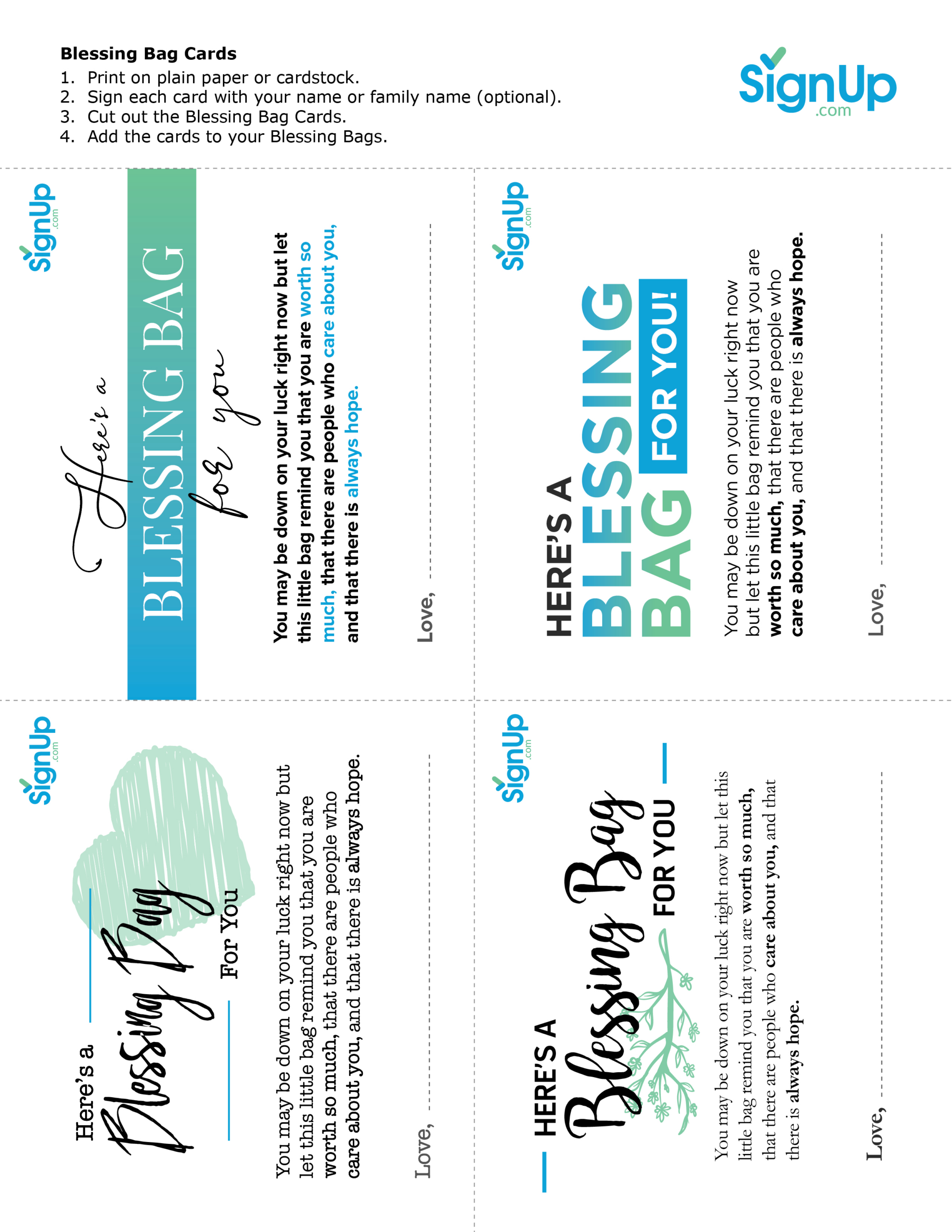Free Printable: Blessing Bag Notes | Signup within Free Printable Blessing Bag Tags
