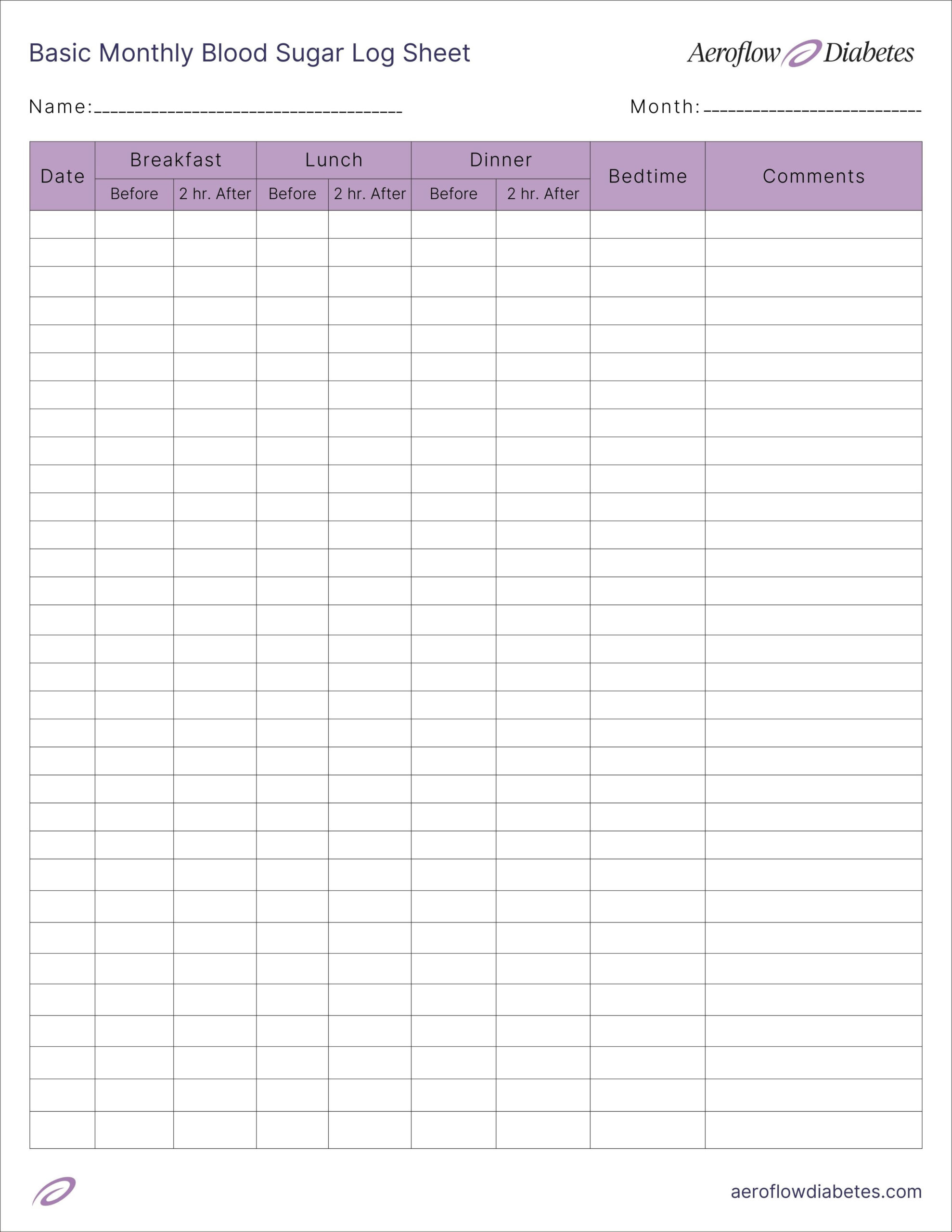 Free Printable Blood Sugar Log Sheet | Aeroflow Diabetes for FREE Printable Blood Glucose Diary