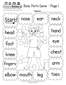 Free Printable Body Parts Game Worksheet for Free Printable Body Parts Worksheets For Kindergarten
