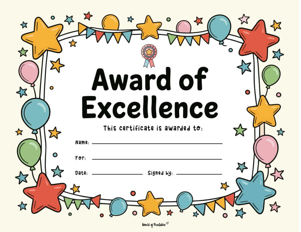 Free Printable Certificate Of Achievement Templates For Kids in Free Printable Awards For Kindergarten