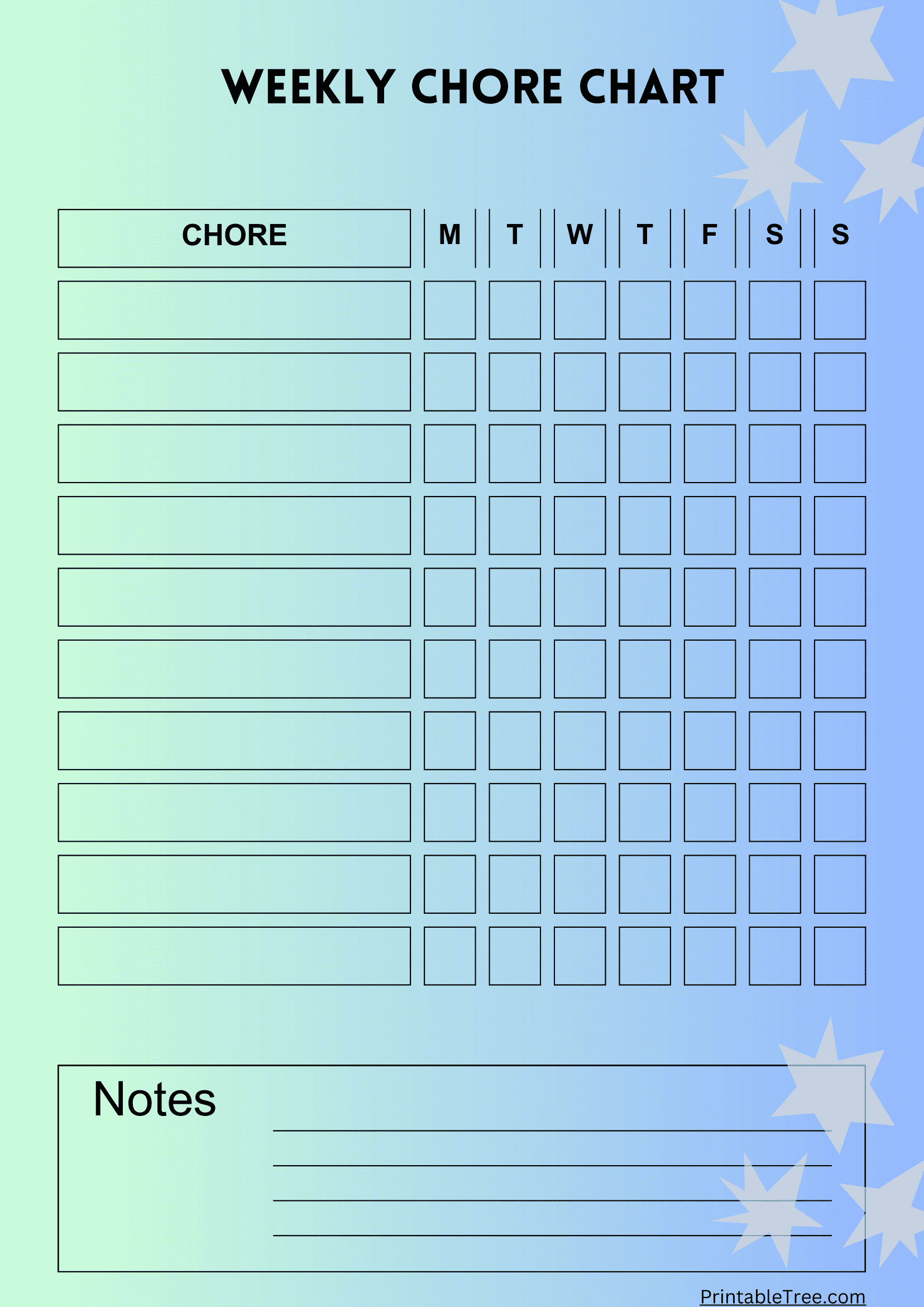 Free Printable Chore Chart Pdf Template For Kids in Free Printable Blank Chore Charts
