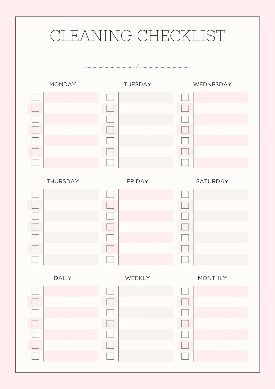Free Printable Cleaning Checklist Templates | Canva inside FREE Printable Blank Cleaning Schedule