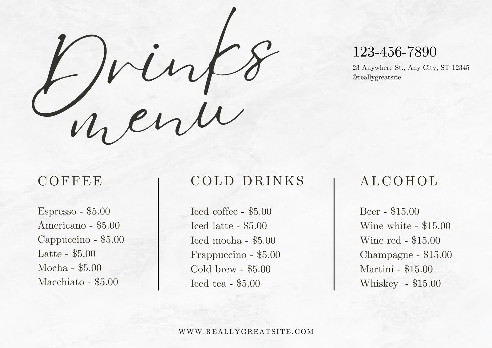 Free, Printable Custom Drink Menu Templates | Canva for Free Printable Bar Menu Templates