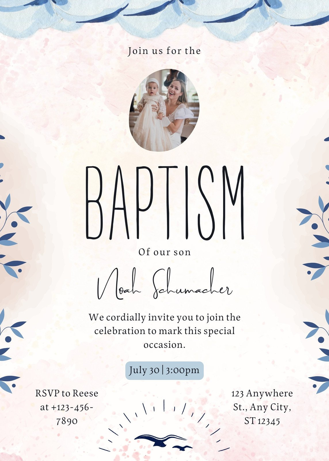 Free Printable, Customizable Baptism Invitation Templates | Canva with FREE Printable Baptism Invitations Templates
