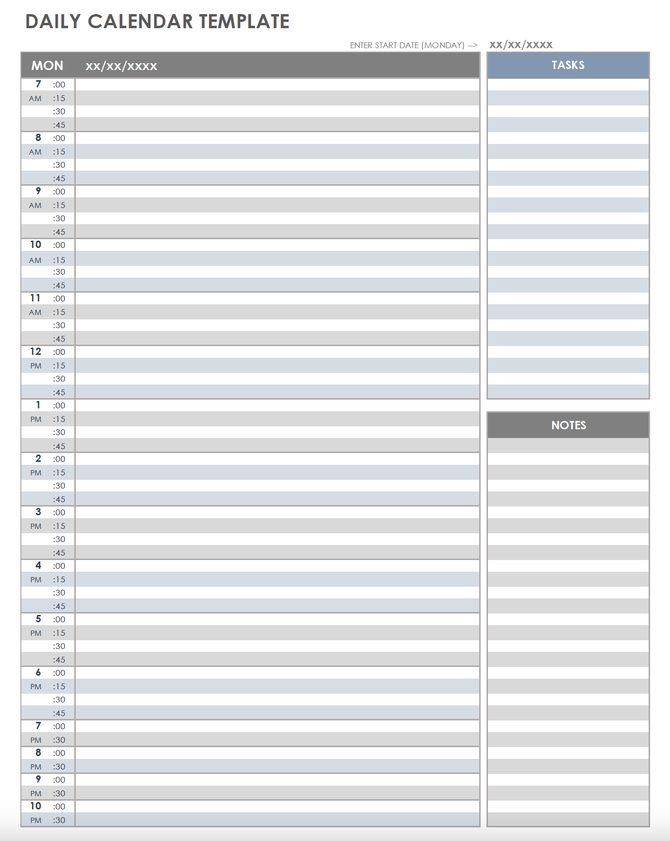 Free Printable Daily Calendar Templates | Smartsheet pertaining to Free Printable Blank Daily Schedule