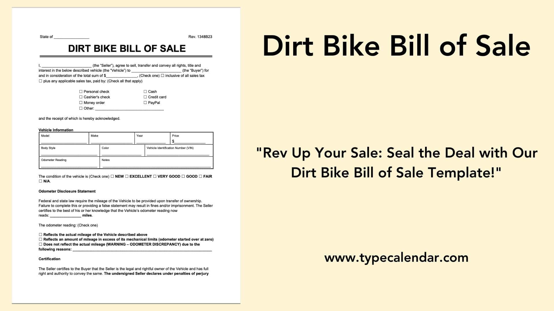 Free Printable Dirt Bike Bill Of Sale Templates [Form] Pdf pertaining to FREE Printable Bill of Sale For Dirt Bike