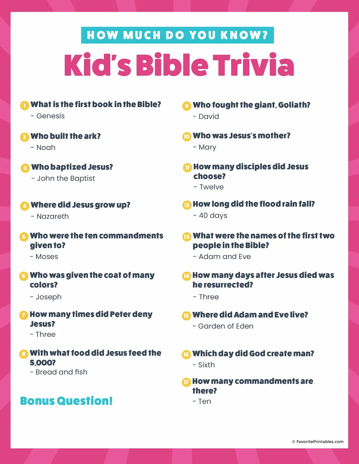 Free Printable Easy Bible Trivia For Kids - Favorite Printables within Free Printable Bible Trivia Questions And Answers