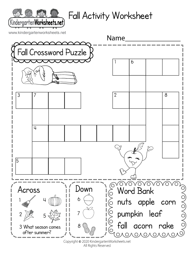 Free Printable Fall Crossword Puzzle Worksheet inside Free Printable Autumn Crossword Puzzles