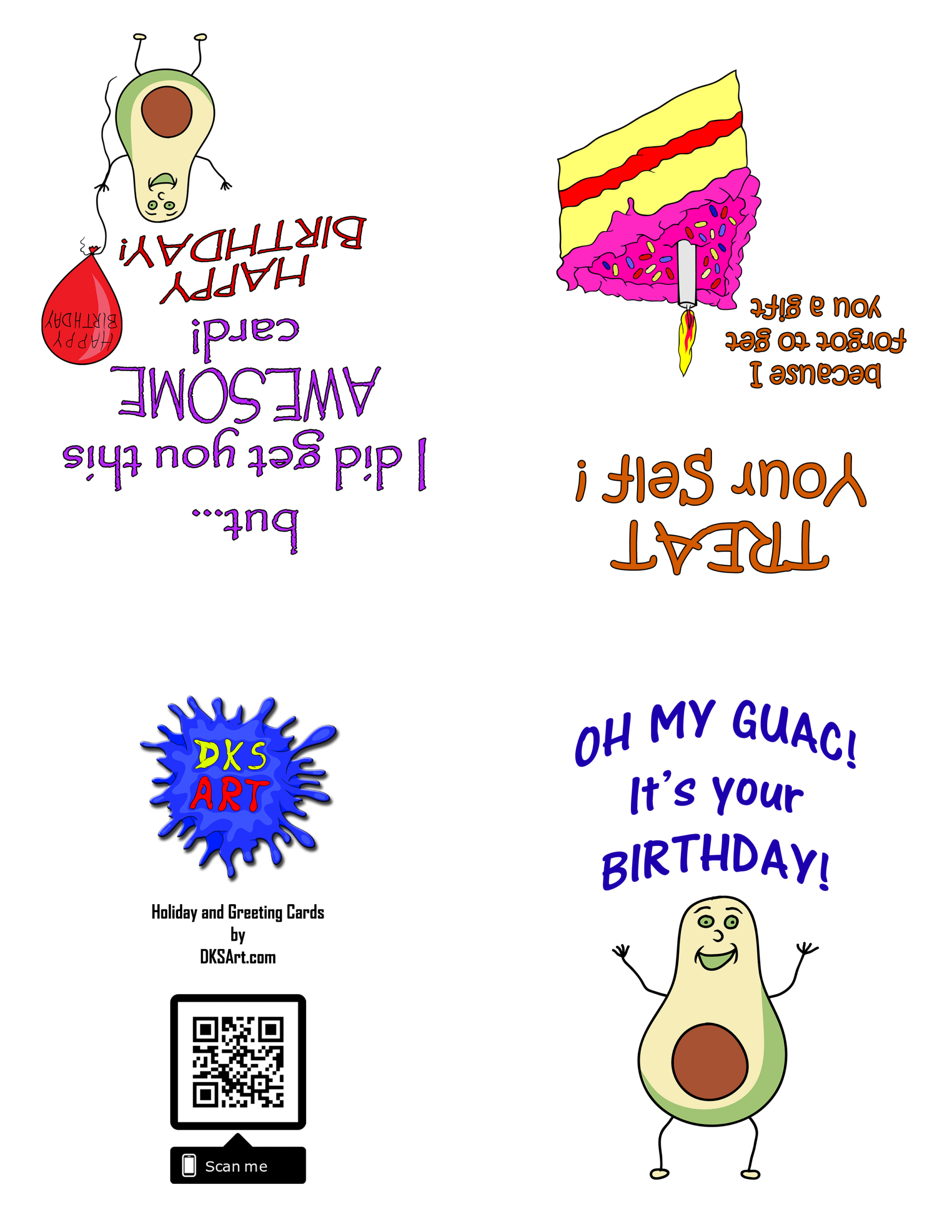 Free Printable Funny Cartoon Avocado Birthday Card within Free Printable Birthday Cards Quarter Fold
