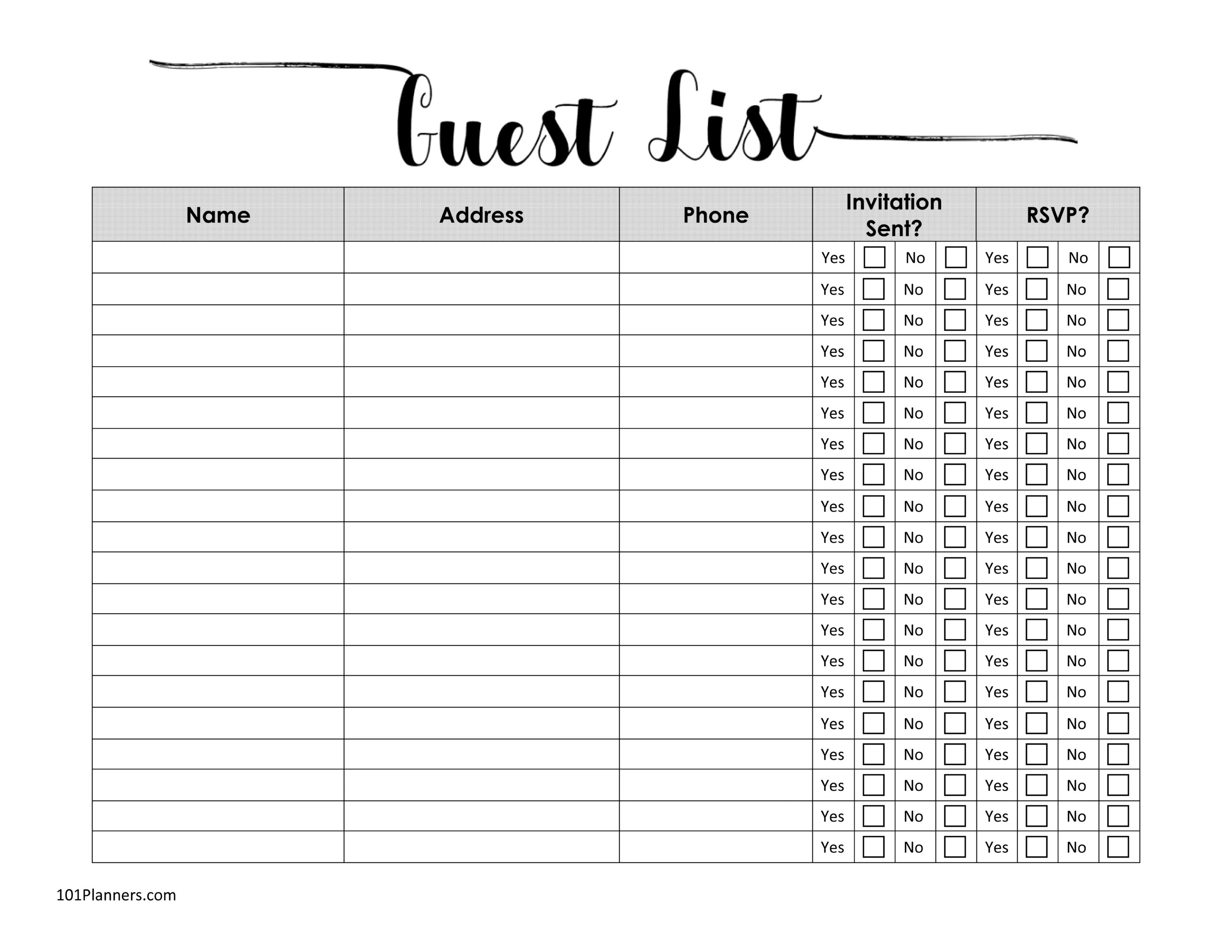 Free Printable Guest List Template | Customize Online throughout FREE Printable Birthday Guest List