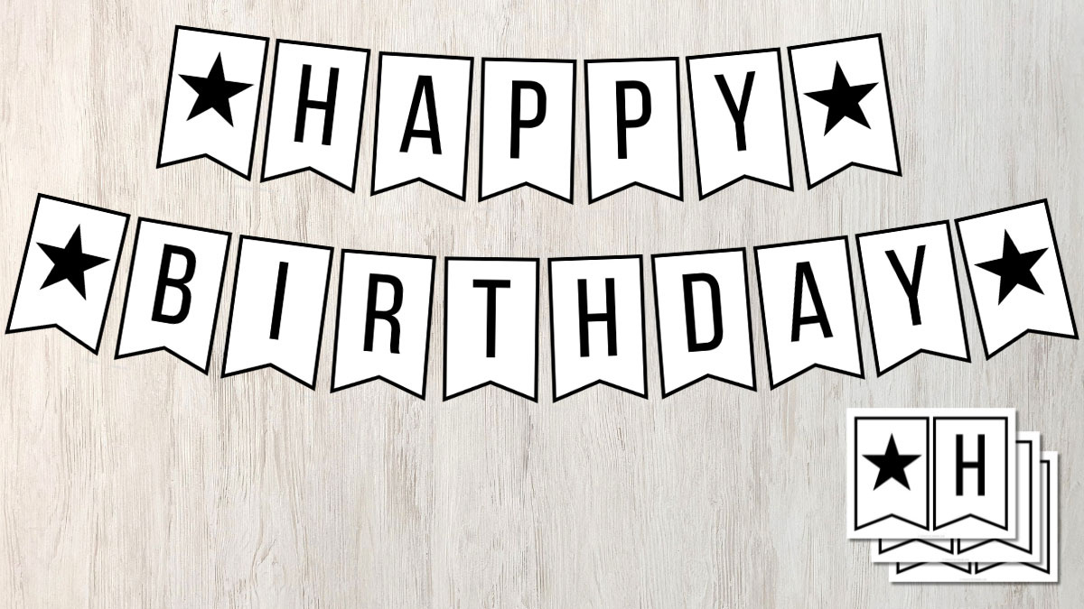 Free Printable Happy Birthday Banner In Black And White intended for Free Printable Birthday Banner Printable