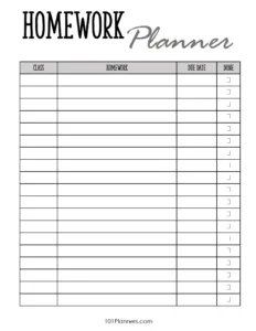 Free Printable Homework Planner Template | Pdf, Word, Excel Or Jpg in FREE Printable Assignment Calendar For Students