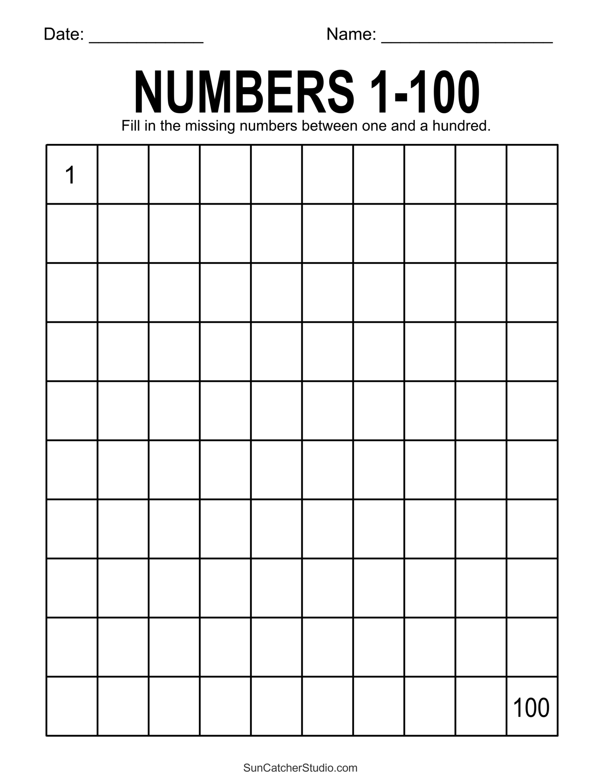 Free Printable Hundreds Charts (Numbers 1 To 100) – Free within Free Printable Blank 100 Square Grid