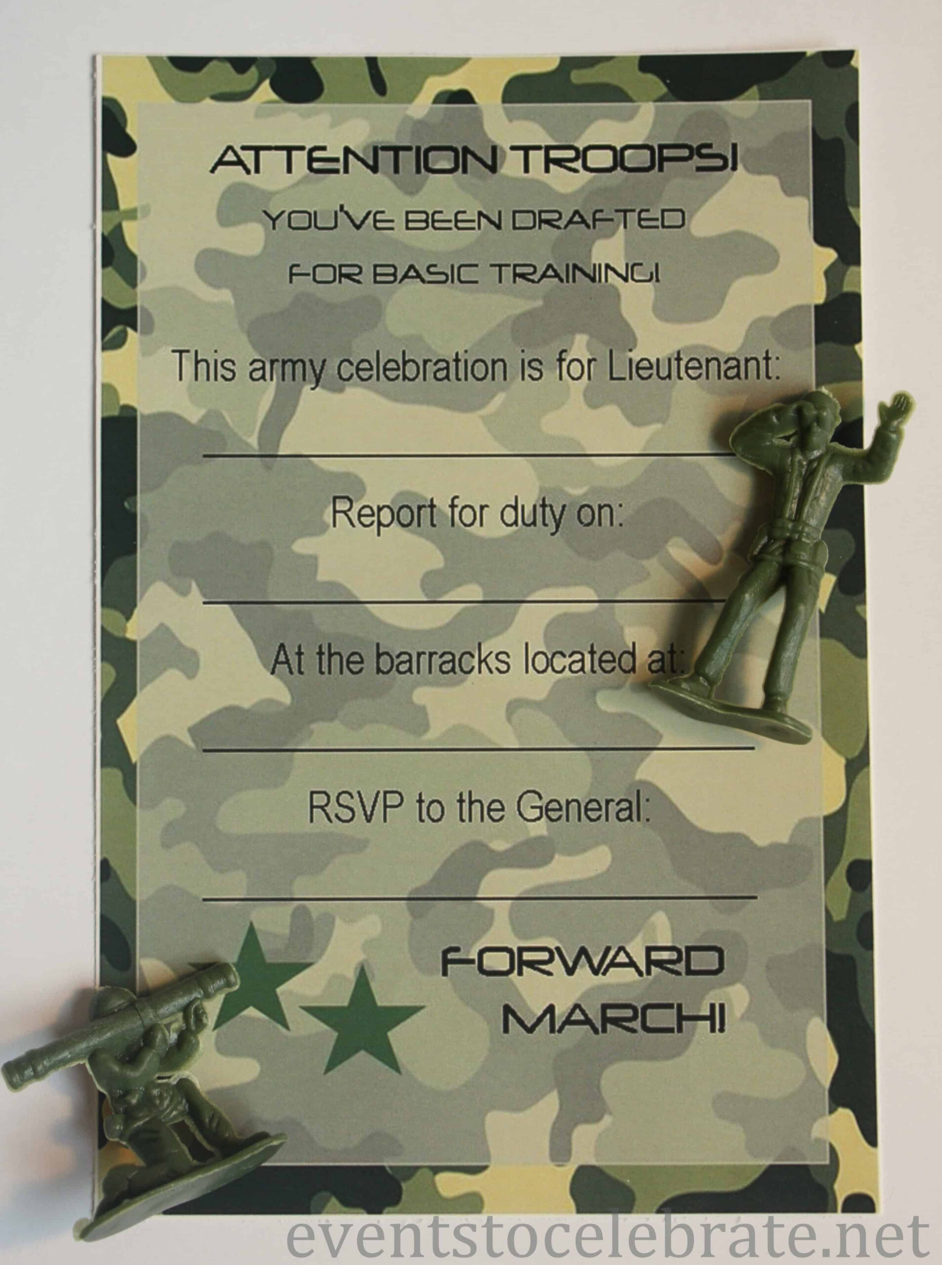 Free Printable Invitations: Army, Car Racing &amp;amp; Swim Party - Party regarding FREE Printable Army Invitation Template
