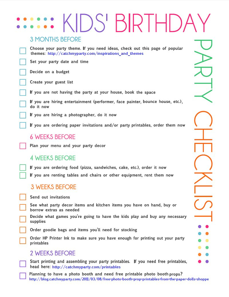 Free Printable Kids&amp;#039; Party Planning Checklist | Catch My Party intended for FREE Printable Birthday Party Checklist