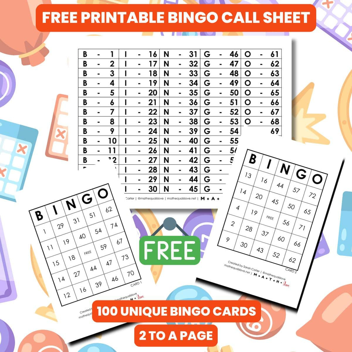 Free Printable Pdf Bingo Cards And Call Sheet (1-75) with Free Printable Bingo Calling Cards