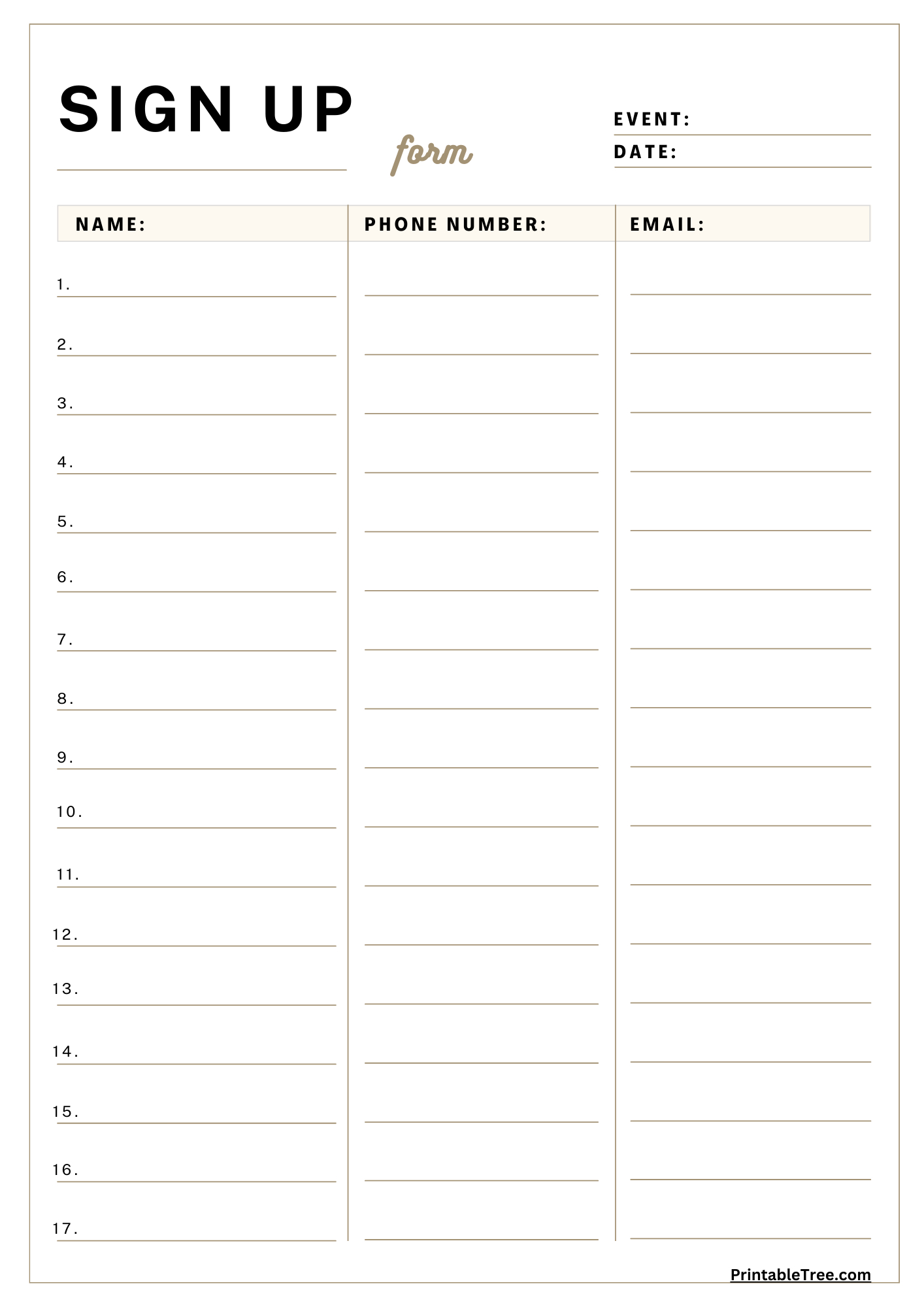Free Printable Sign-Up And Sign-In Sheet Pdf Templates throughout FREE Printable Blank Sign Up Sheet