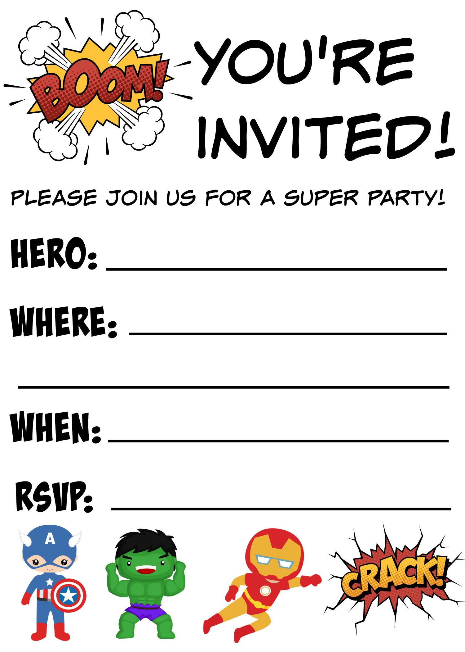Free Printable Superhero Birthday Invitations - {Not Quite} Susie in FREE Printable Avengers Birthday Invitations
