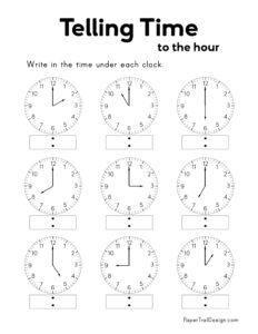 Free Printable Telling Time Worksheets - Paper Trail Design throughout FREE Printable Blank Clock Worksheets