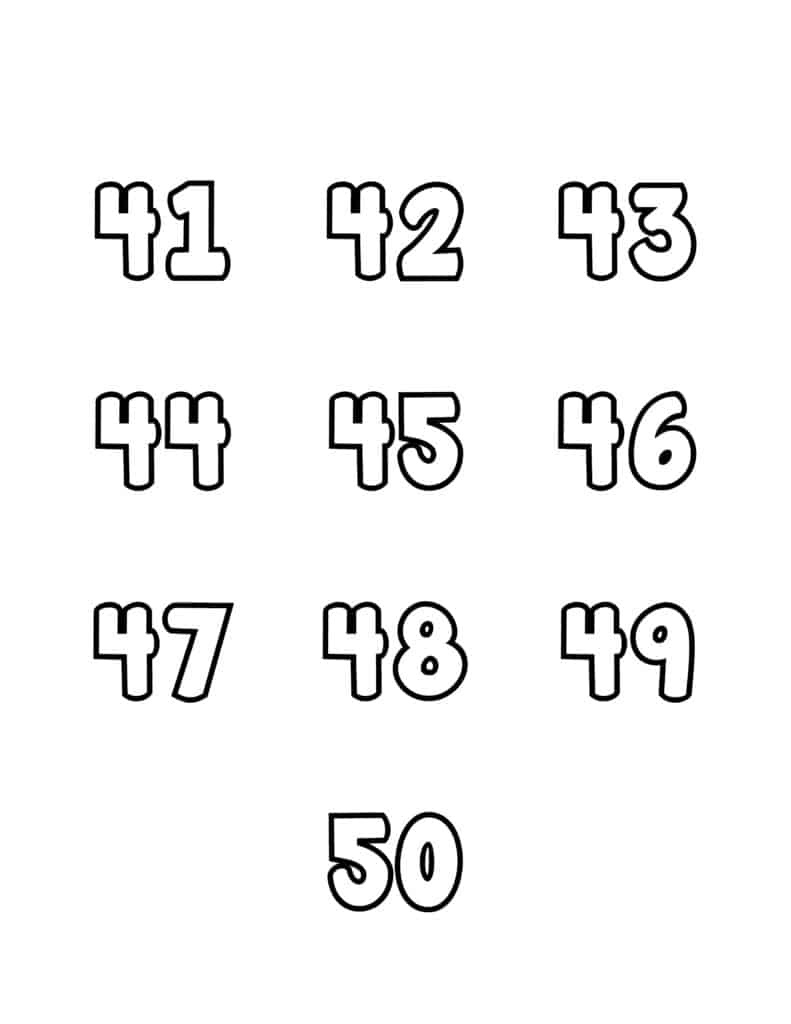 Free Printable Tracing Numbers: Bubble Numbers Set 41 To 50 intended for FREE Printable Bubble Letters and Numbers