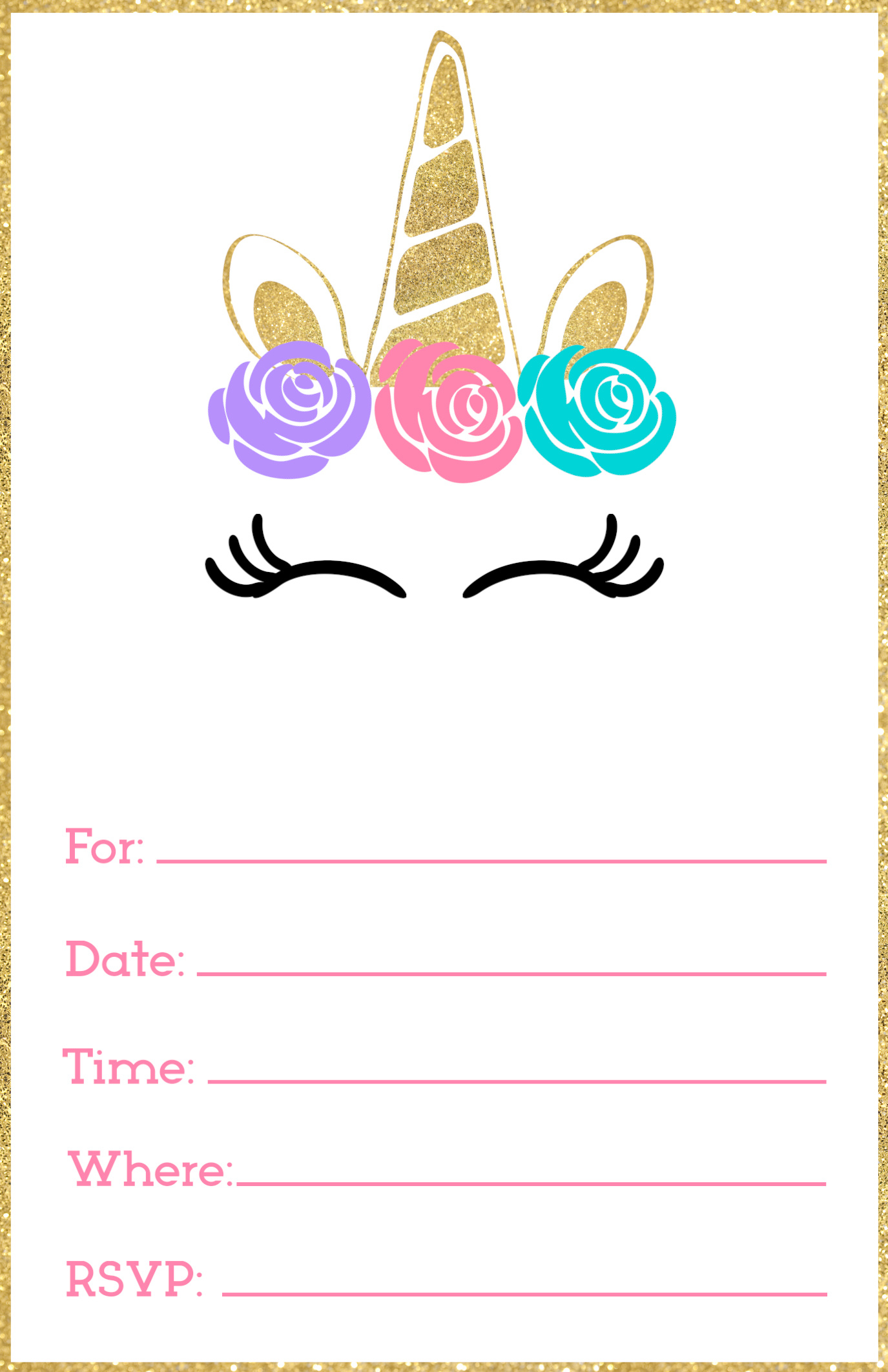Free Printable Unicorn Invitations Template - Paper Trail Design with regard to FREE Printable Birthday Party Invitations Templates