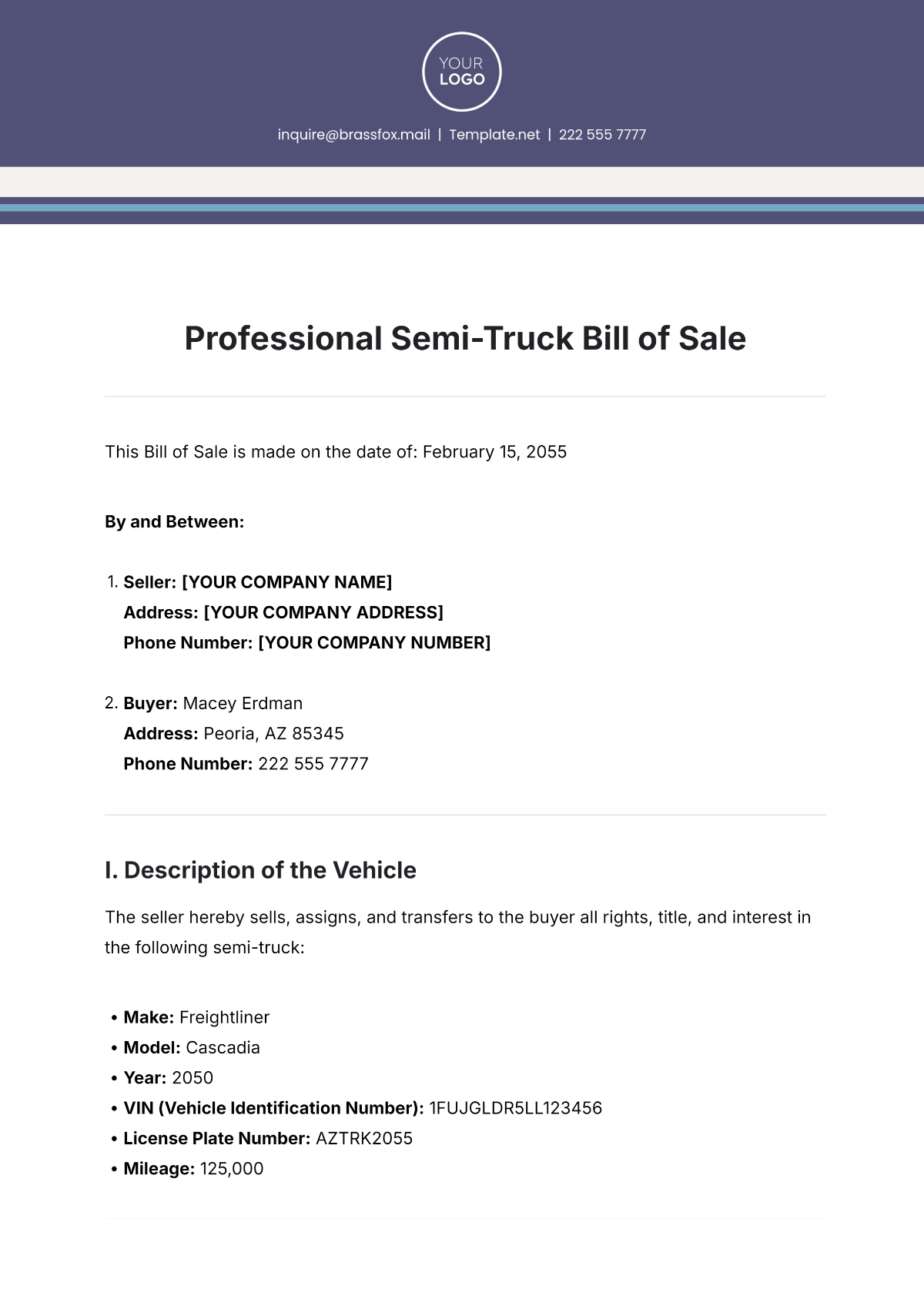Free Professional Semi-Truck Bill Of Sale Template To Edit Online for Free Printable Bill Of Sale For Semi Truck