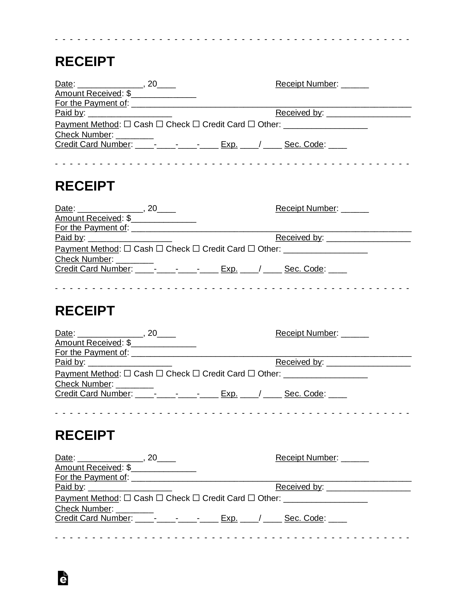 Free Receipt Templates (18) - Pdf | Word – Eforms with regard to Free Printable Blank Receipt Template