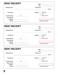 Free Rent Receipt - Pdf | Word – Eforms for FREE Printable Blank Rent Receipts