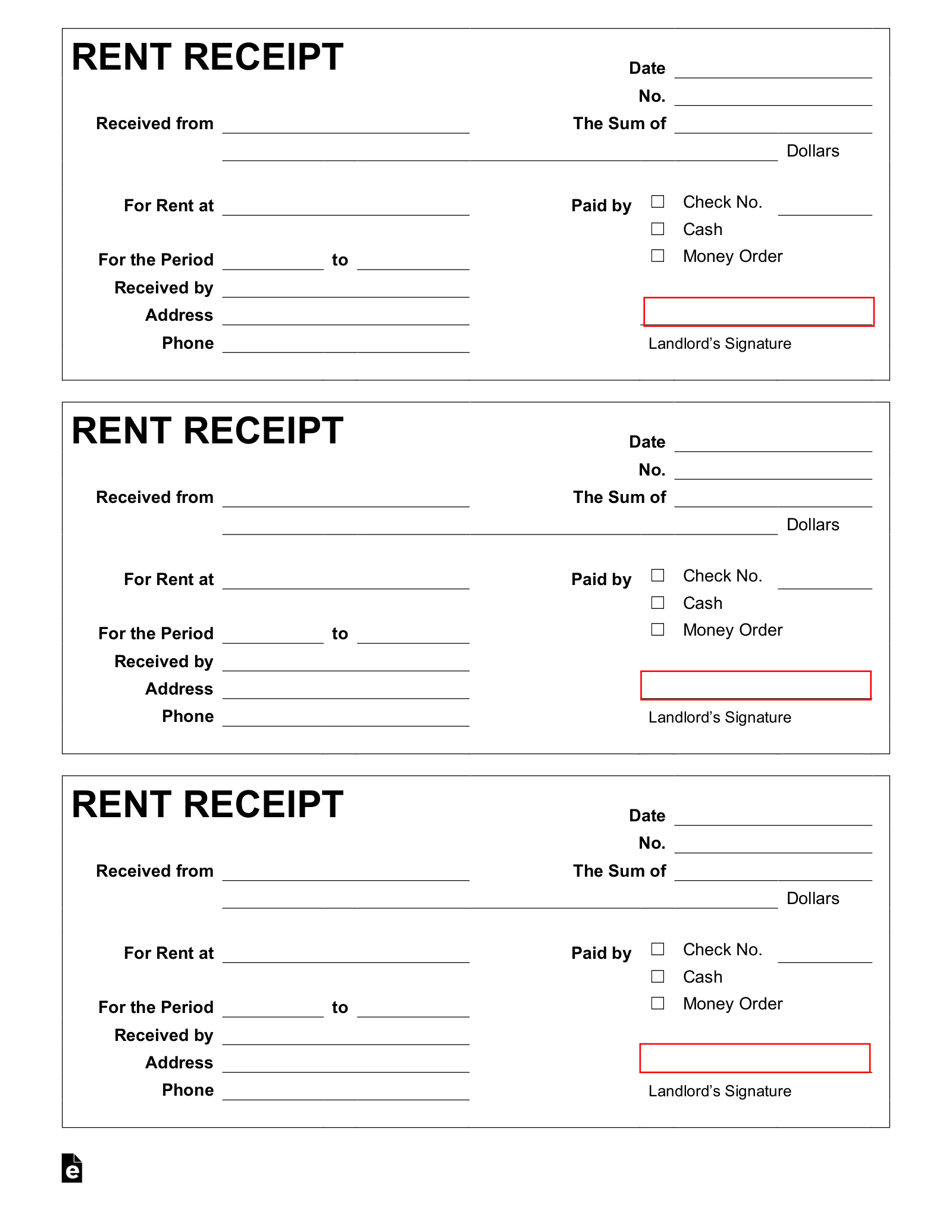 Free Rent Receipt - Pdf | Word – Eforms for FREE Printable Blank Rent Receipts
