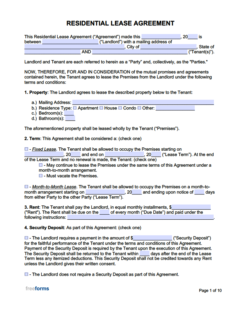 Free Rental / Lease Agreement Templates | Pdf | Word throughout FREE Printable Basic Rental Agreement Template Word