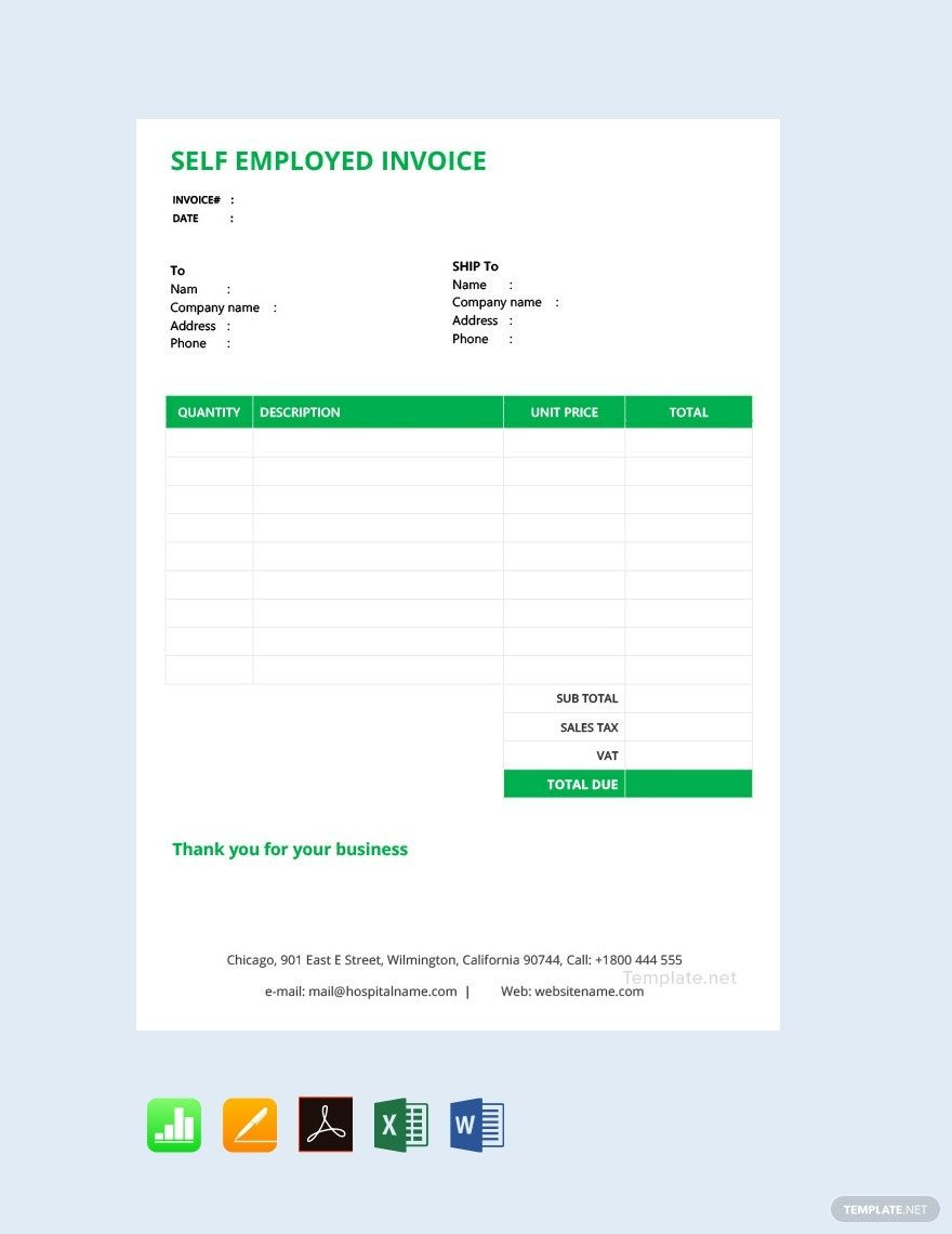 Free Self Employed Invoice Templates, Editable And Printable with regard to FREE Printable Blank Self Employed Printable Invoice Template