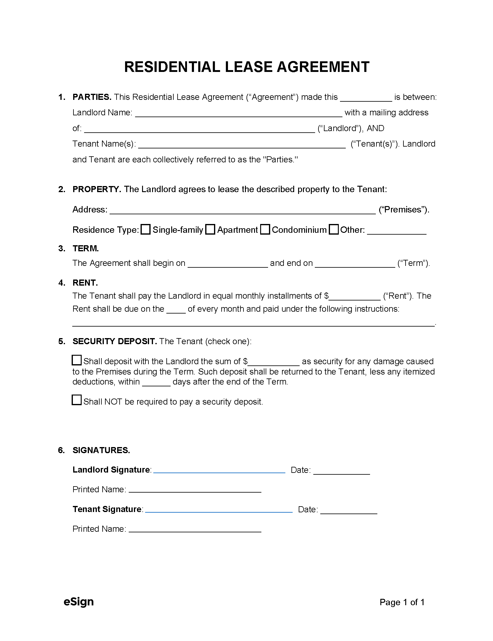 Free Simple (1-Page) Lease Agreement Template | Pdf | Word pertaining to FREE Printable Basic Rental Agreement Form