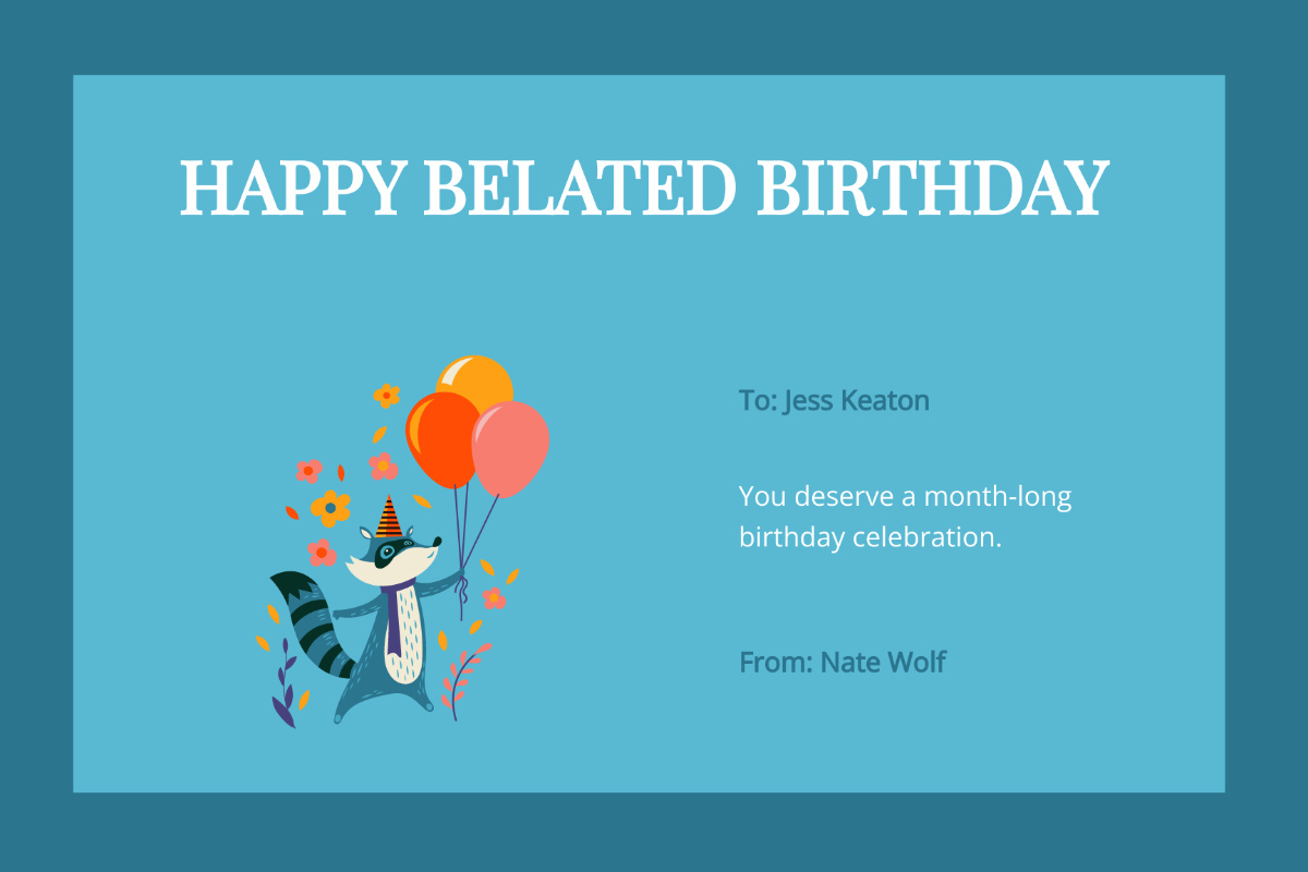 Free Simple Belated Birthday Card Template To Edit Online regarding Free Printable Belated Birthday Cards For Her