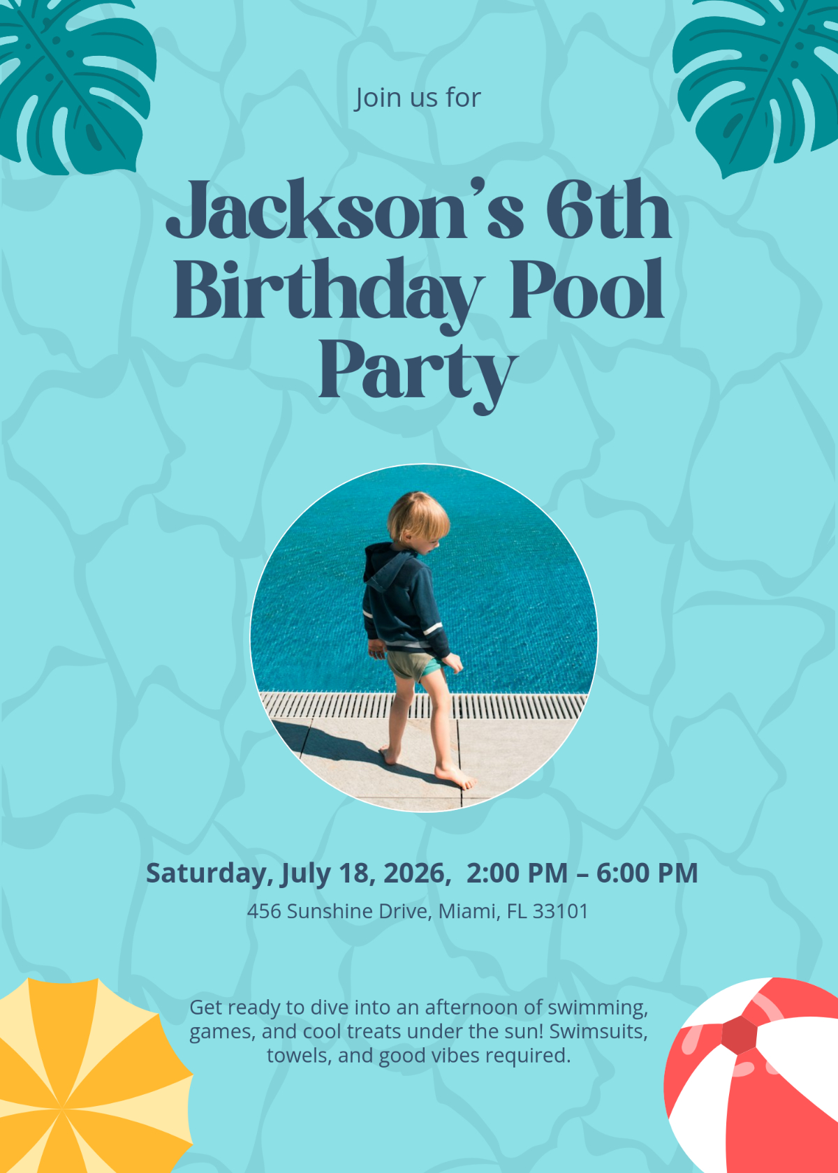 Free Simple Luxury Pool Party Invitation Template To Edit Online throughout Free Printable Birthday Pool Party Invitations