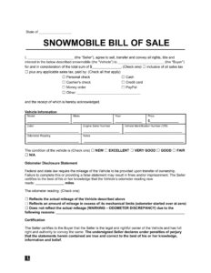 Free Snowmobile Bill Of Sale Template | Pdf &amp; Word Download inside FREE Printable Bill of Sale For Snowmobile