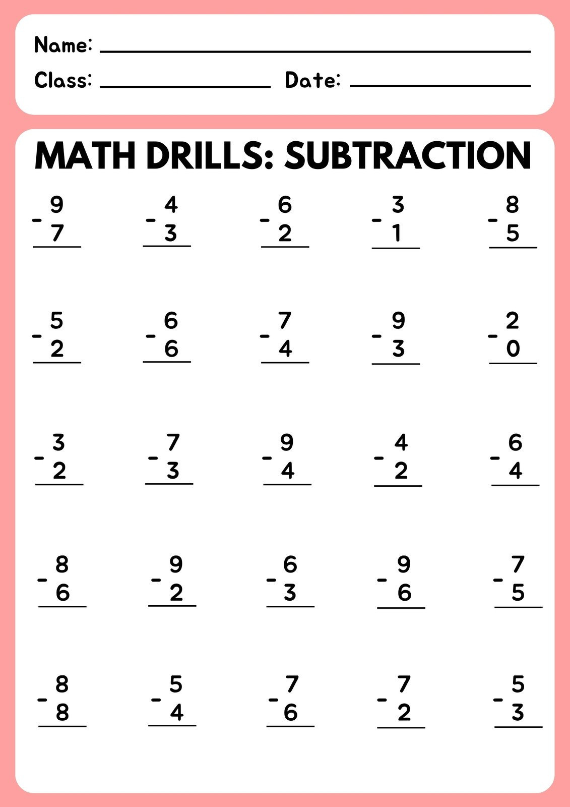 Free Subtraction Worksheet Templates To Edit And Print | Canva in FREE Printable Basic Math Worksheets