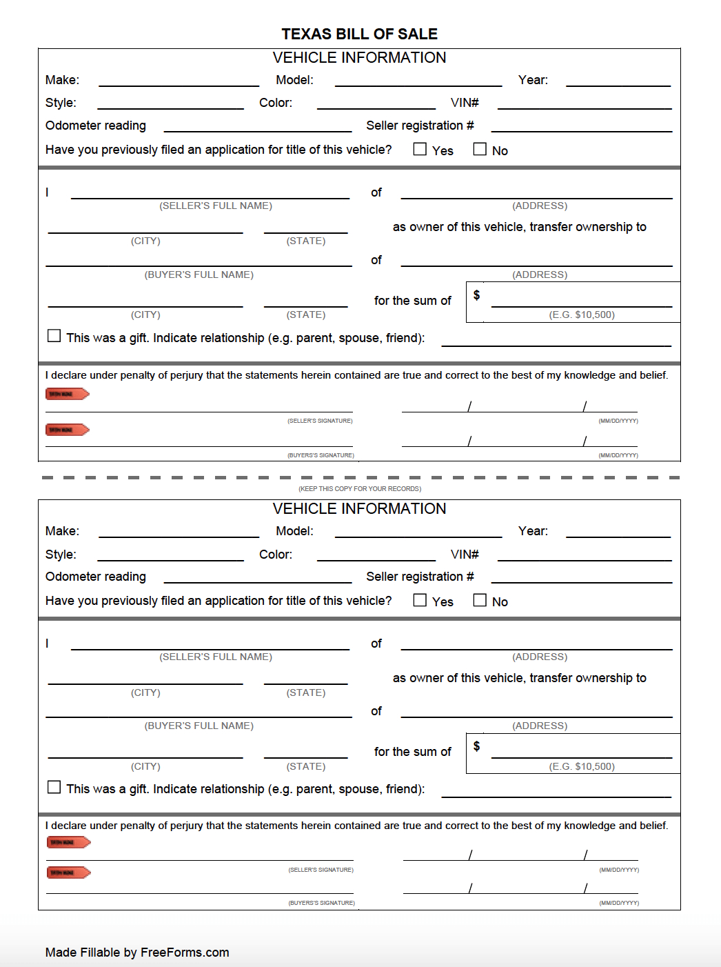 Free Texas Bill Of Sale Forms | Pdf inside FREE Printable Bill of Sale For Used Car Texas